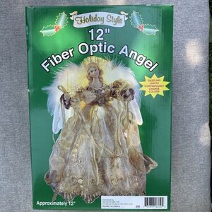 12" VINTAGE FIBER OPTIC ANGEL TREE TOPPER W/ BOX HOLIDAY STYLE DOLGENCORP W/ BOX